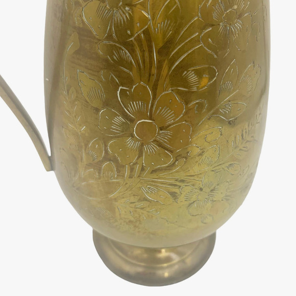 Vintage Brass Pitcher with Floral Design Engraved - Picture 5 of 11